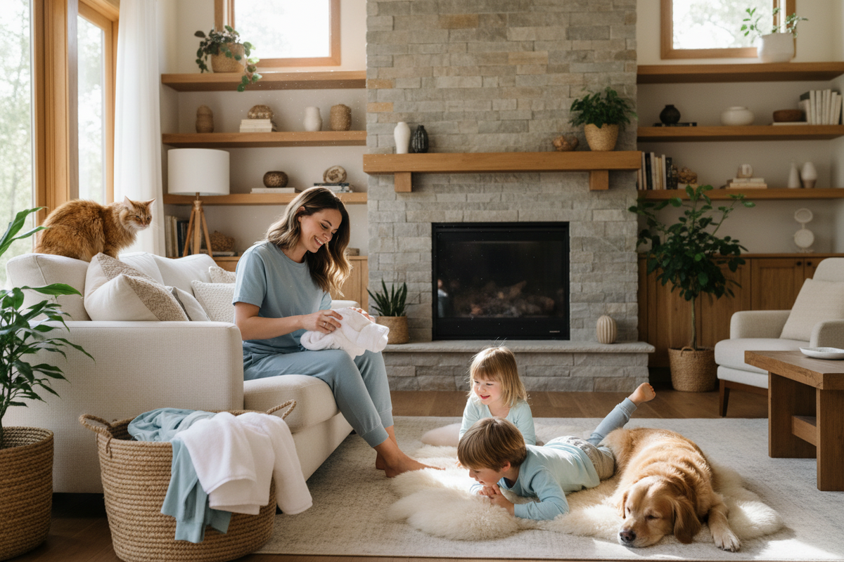 familie-fericita-cu-animale-de-companie-si-rufe-curate