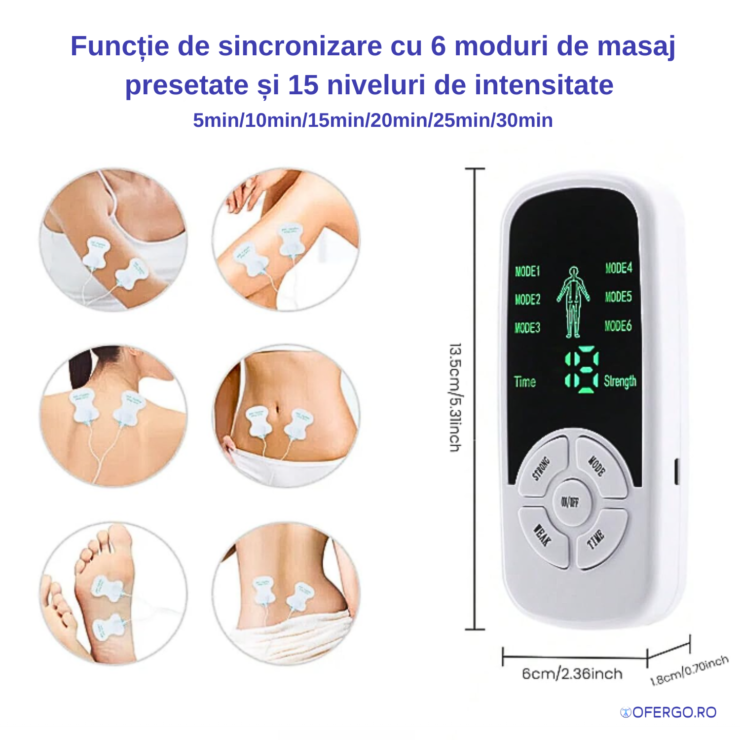 Stimulator cu 6 moduri de masaj  EMS pentru dureri musculare și articulare