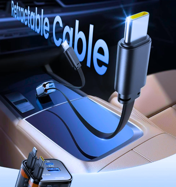 Încărcător Auto Retractabil X – Încărcare Rapidă USB-C & Cablu Retractabil pentru Mașină