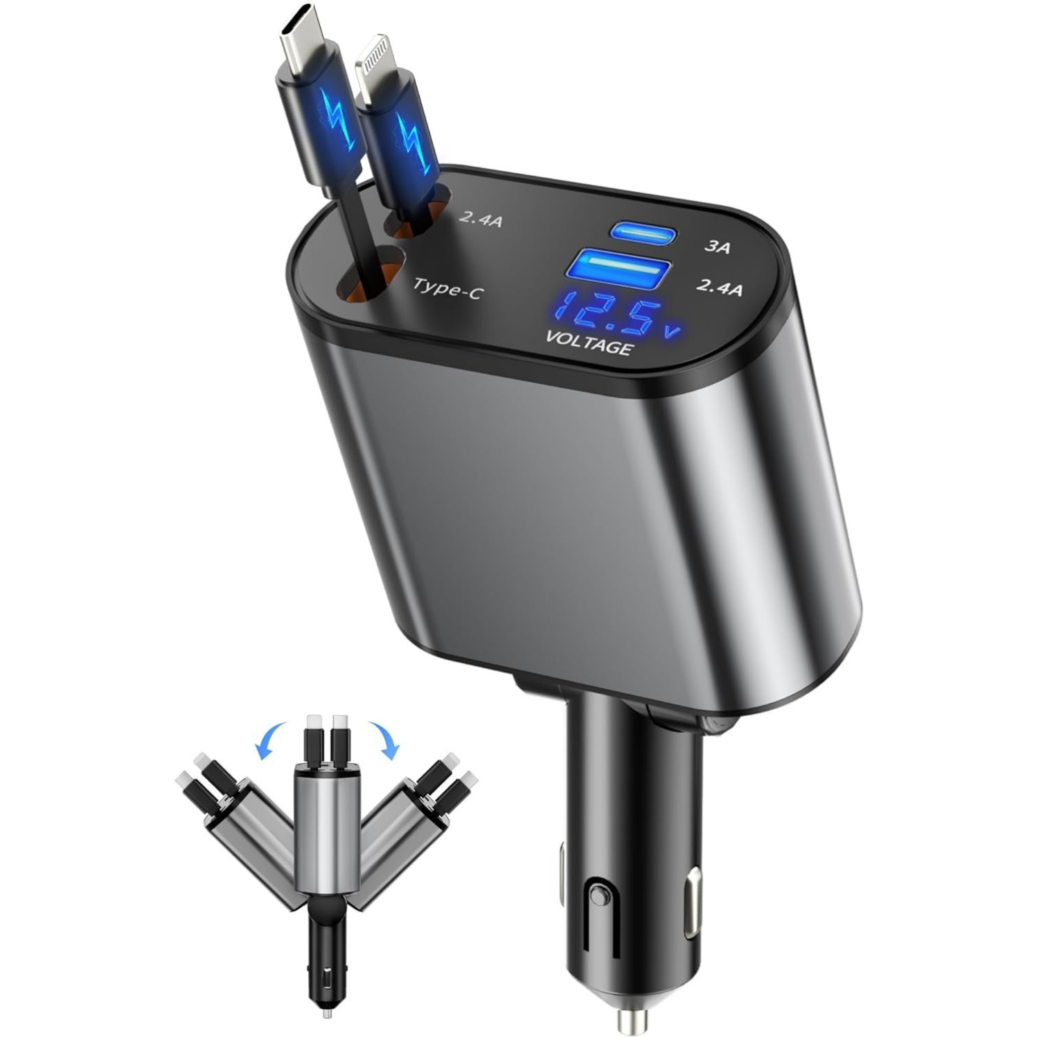 Încărcător Auto Retractabil X – Încărcare Rapidă USB-C & Cablu Retractabil pentru Mașină